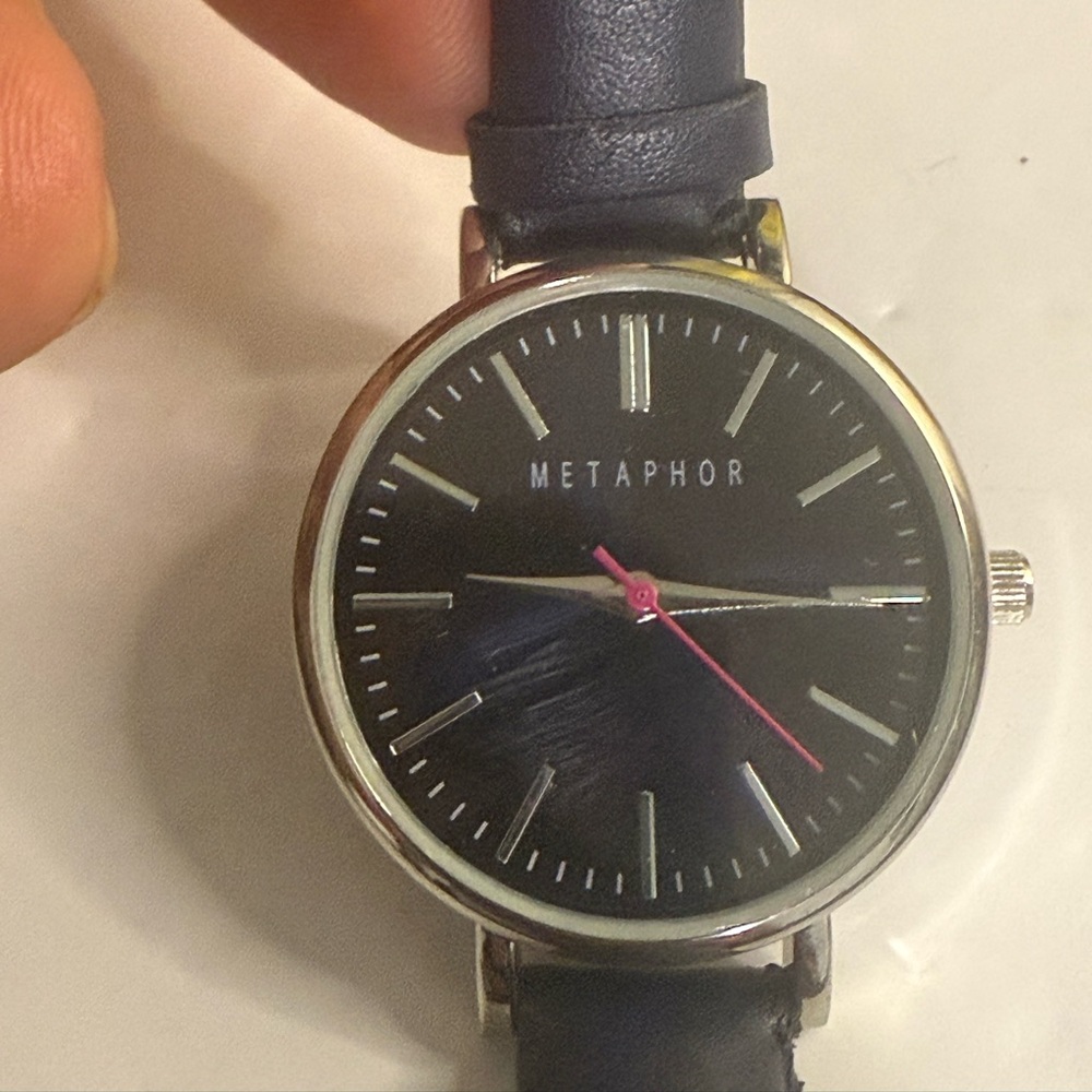 Metaphor Black and Silver Timepiece with Pink Accent
